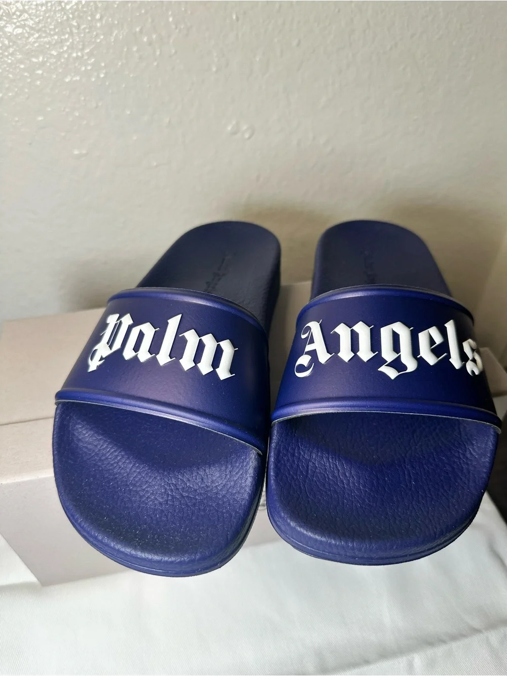 Palm Angels kids Blue Slide Sandals with White Logo (Size 2)